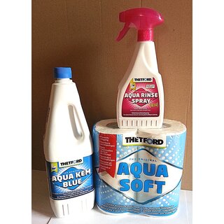 Thetford Aqua Kem Blue 2 L + Rinse Spray + Aqua Soft Papier 3er Set Camping WC