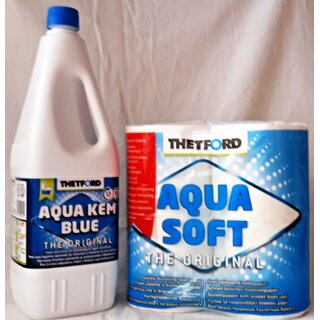 Thetford Aqua Kem Blue 2L + Aqua Rinse Spray + Aqua Soft Papier 3er Set/Camping