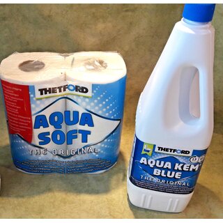 Thetford orig. Aqua Kem Blue + 2 Liter Activ Rinse + Aqua Soft Papier 3er Set Camping WC