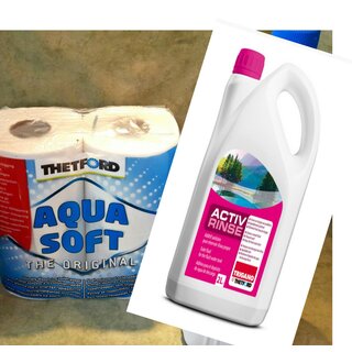 Thetford orig. ACTIV RINSE 2 Liter + Aqua Soft Papier 4 Rollen           2er Set Camping WC 